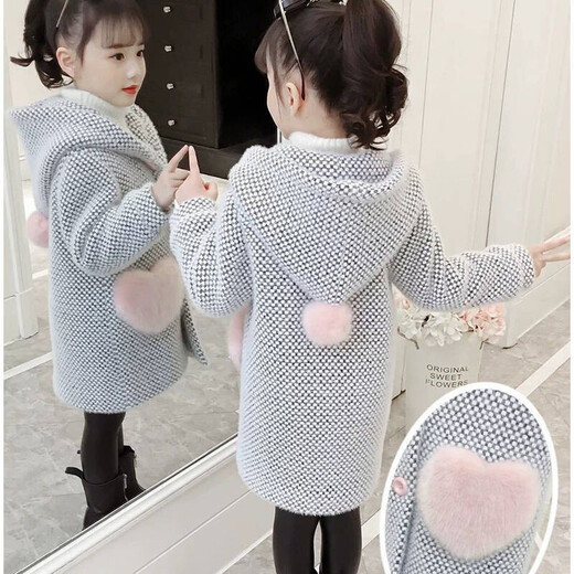 Hengtian Girls 'Mantel Herbst und Winter Kinder mit mittlerem Wollmantel mit mittlerem großem Kinderfleck Baumwolle verdickte kleine Mädchen Mantel Kleidung grau 130