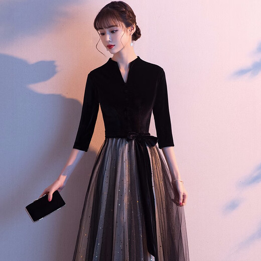 Maxbeth Evening Dress Women's New Noble Temperament Black Long Banquet Fairy Fantasy Female Chorus Performance Costume Black M