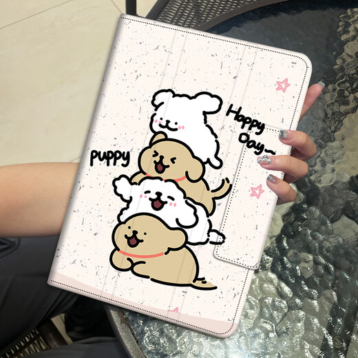 Yaluge Apple iPad Air11/13-Zoll-Tablet-Fall 2025 Air Apple A3271 Lernbüro A3266 rotierender MC9Y4CH Kinder Fall Anti-Fall-Fall, Rich Line Puppy [dreifacher Rotary-Stand] mit einem temperierten Film Air4/Air5-10.9