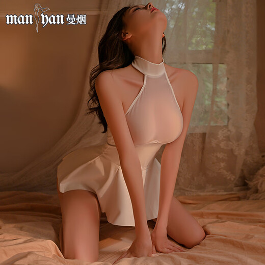 曼烟 情趣内衣性感睡衣高档制服秘书免脱夫妻刺激漆皮百褶裙白 9731