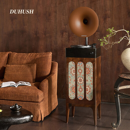 Duhuanshi professional-grade vinyl record player retro new Chinese style B&B club HiFi gramophone Bluetooth audio integrated record player walnut color + brown speaker