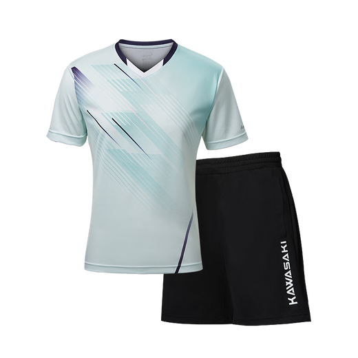 kawasaki川崎羽毛球服男款专业运动V领短袖套装B1813 抹茶绿 2XL