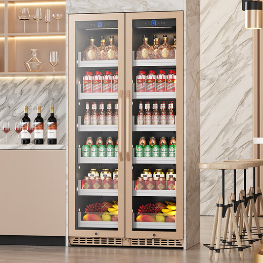 BAIKAILUN frequency converter wine cabinet dual temperature constant temperature red cabinet home living room ice bar office tea refrigerator double door office thin zero embedded bench refrigerator embedded glass refrigerator black 400 deep red wine with 108 bottles thin section