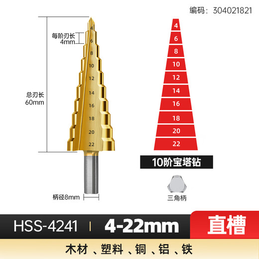 LiDiao pagoda drill bit step drill high hardness metal stainless steel hole opener special drill iron opening reaming 4-22mm