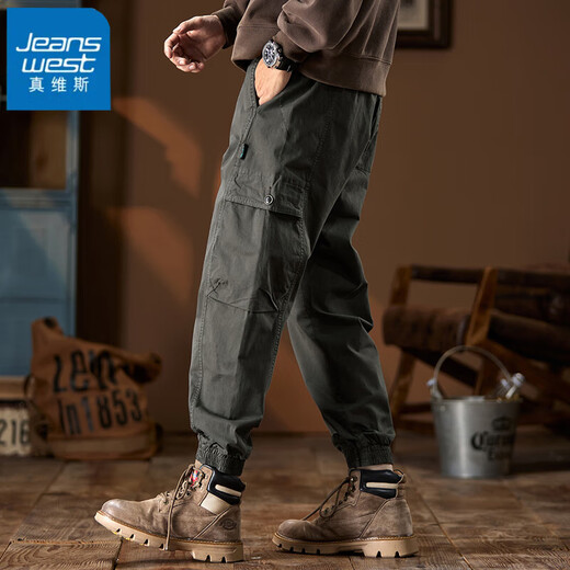 Jeanswest Heavy Work Clothes Casual Hosen für Herren Sommer Neue American Modemarke Loose Foot Casual Harren Long Hosen für Männer 1662 Graue Armee 32 (2 Fuß 5) empfohlen 130-140jin [Jin ist 0,5 kg]