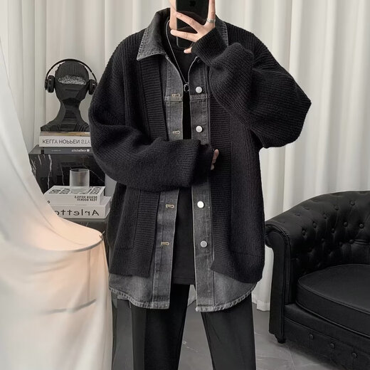 XingSuyao (Xingsuyao) Denim épissant de faux cardigan de cardigan en deux pièces veste printemps et automne de conception en automne.