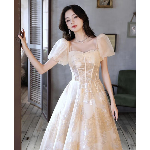 Noliti French evening dress 2025 new high-end champagne color light luxury niche adult gift student day art exam host champagne color long L