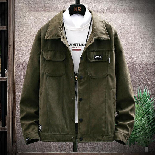 欣垚麂皮绒牛仔外套男士秋冬季工装夹克男装加绒加厚修服装服饰5折券 [常规]K12801军绿 4XL