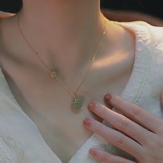 Qi Xiaomi Ping An Buckle Necklace Women's Imitation Hotan Jade Pendant Light Luxury and Practical Valentine's Day 520 Birthday Gift for Girlfriend Butterfly Gift Box