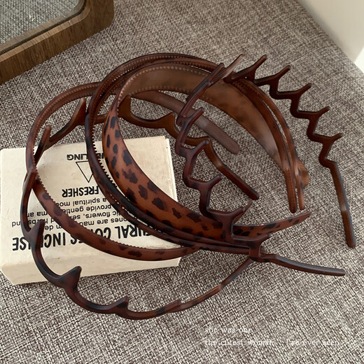 Morning Star Korean style simple frosted leopard print headband for women, high-end wavy headband, high skull face wash hairpin with toothed hair accessories, big waves - leopard print headband