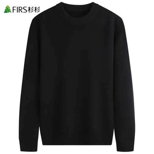 杉杉（FIRS）厚款纯羊毛圆领毛衣男秋季新款商务纯色休闲针织保暖毛衫692 黑色 L (175)