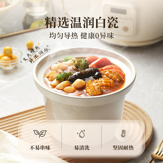 Bear electric stew pot, electric stew pot, soup pot, stew pot, electric casserole, porridge pot, baby porridge home use, white porcelain for 2-4 people, DDG-E20M1 beige 2L