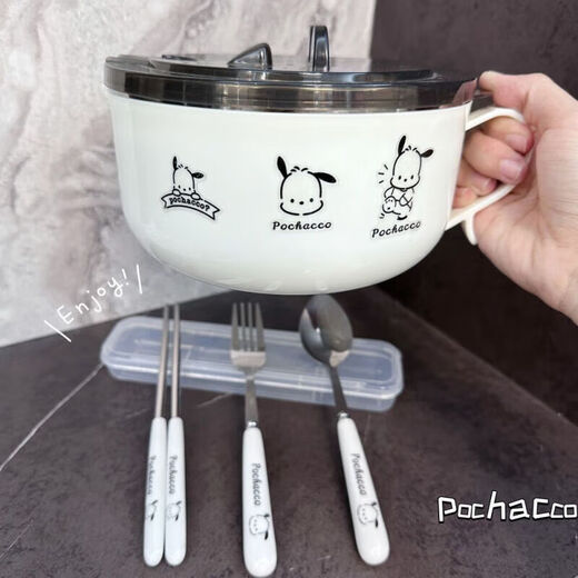 Iron Helper Stainless Steel Instant Noodle Bowl with Lid for Student Dormitory Instant Noodles for Office Workers Insulated Lunch Box for Canteen Large 1000ML Bowl + Lid with Sticker Stainless Steel Instant Noodle Bowl