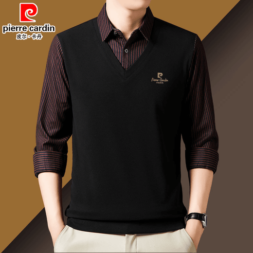 Pier Cardin brand pure cotton men fake two-piece long-sleeved T-shirt Spring and Autumn Lapel POLO base shirt shirt collar casual jacket Gray 22830 17088A Recommended 120-140Jin [Jin equals 0.5 kg]
