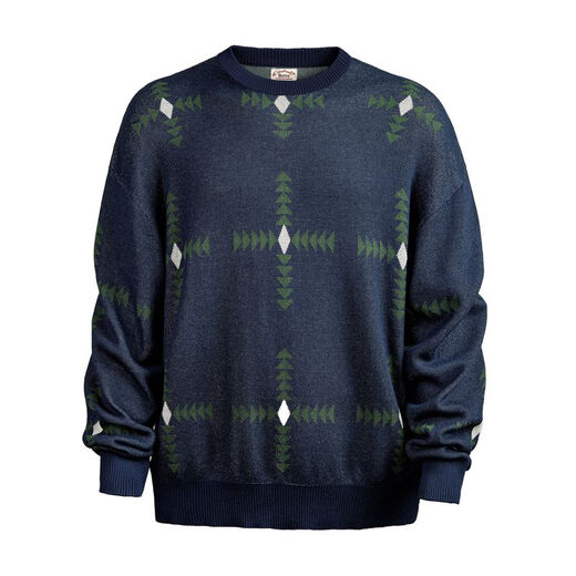 Maden workwear retro geometric plaid knitted pullover sweater men's spring round neck loose college style versatile top Navy blue (loose and large) XL