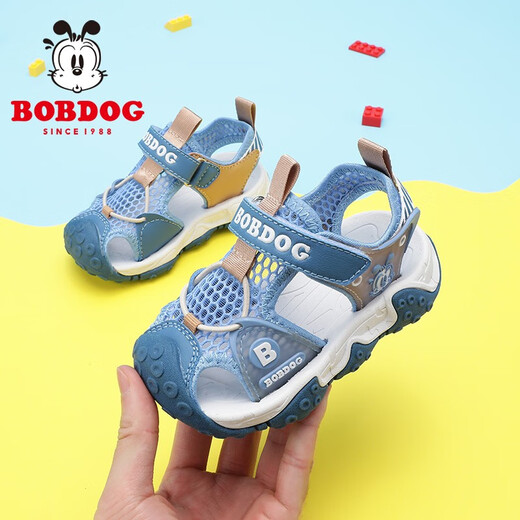 BOBDOG children's shoes, baby boys' sandals, new summer girls' soft-soled toe-toe toddler shoes, children's shoes, moonlight blue/cerulean blue 22, suitable for feet 13.5cm long