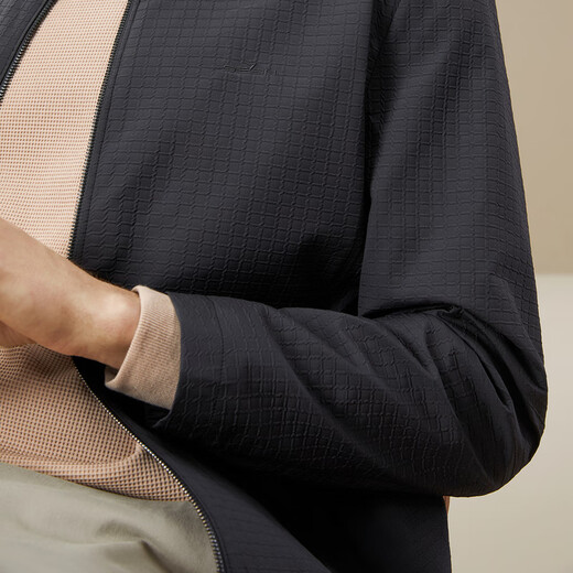 Qipai stand collar jacket men's spring and summer new casual dad jacket plaid jacquard 1JK70190 black L (175)