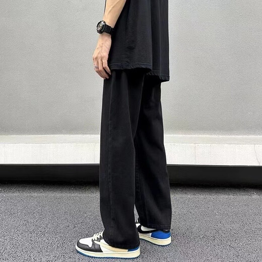 卡图弛 潮牌vintage牛仔裤男春夏季宽松直筒裤美式高街长裤休闲阔腿裤子 黑色【常规款】 L 【建议110-125斤】