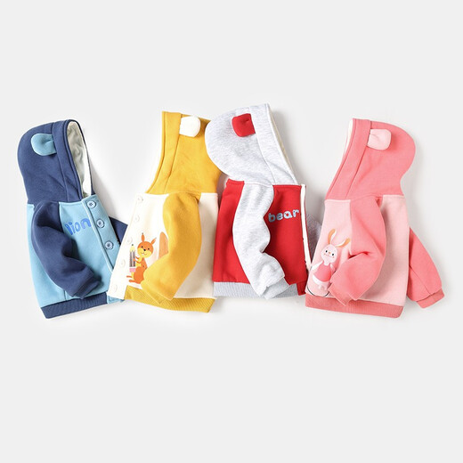 Baby velvet hooded coat autumn and winter 0 female baby 1 year old 3 toddler winter clothing boy padded jacket thickened top cotton coat blue 90cm