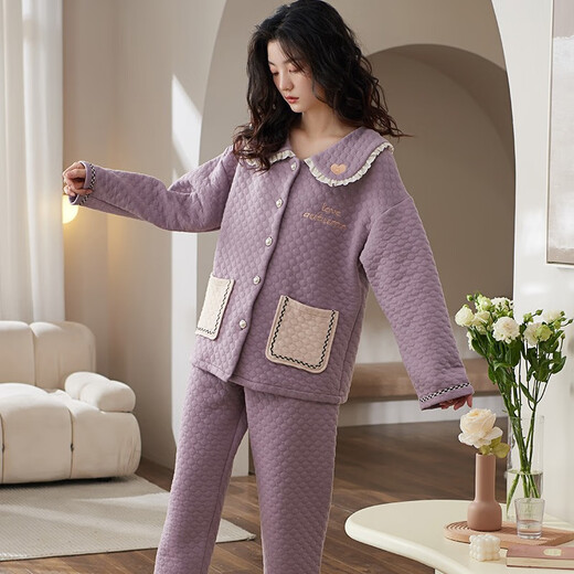 
Comfortable shirt for women, winter pure cotton long sleeves, autumn and winter warmth thin cotton air cotton mezzanine, women's warm home clothing MC15268 M (recommended 80-100 Jin [Jin equals 0.5 kg])