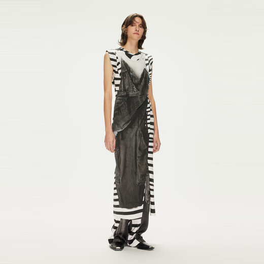 
JNBY/Jiangnan Buddy Spring and Summer Dress Women's Design Elegant Print Long Sleeveless Temperament 5N5G13570 965/Black and White Strips/Grade M