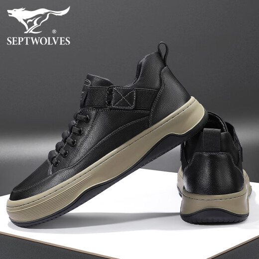 Siete lobos zapatos para hombres nuevos zapatos de cuero casual zapatos de cuero genuino para hombres zapatos de trabajo de verano zapatos espesas de llave espesa 42 zapatos de cuero talla
