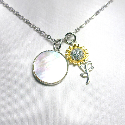 Legend Qing Jewelry Sunflower Double Pendant in the Moonlight Natural Gemstone 925 Silver Necklace White Fritillary
