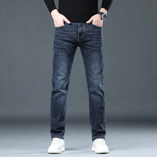 CANELIN KISKHA high-quality jeans for men in spring and autumn slim straight black men's pants stretch plus velvet men's casual long pants men 2049 blue regular size 36