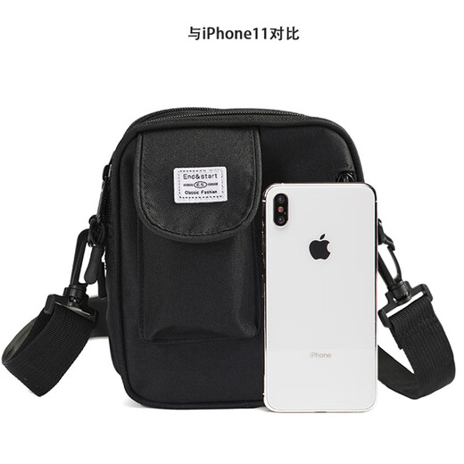 Oxford Stoff Casual Recond Bag Herren Sporttasche Herren Trendy Brand Mini Crossbody Bag Herren Aufbewahrung Schlüsselmünze Brieftasche Kleine Hängsbeutel Schulter kleiner Tasche LUCIFER L695 Black + Cowhide Wallet Basisstil