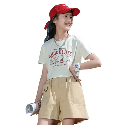Pig Pitt (Pig/Peter) Mangas cortas para niñas Summeres cortos 2025 nuevo juego de estilo coreano Camiseta infantil Girls Cuerpo delgado 9889 White 160 cm
