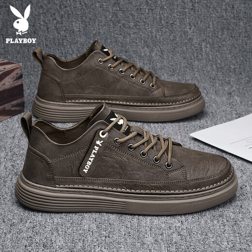 Playboy (PLAYBOY) men's shoes 2025 autumn and winter shoes men's fashion sneakers men's leather shoes trendy business casual shoes brown 41