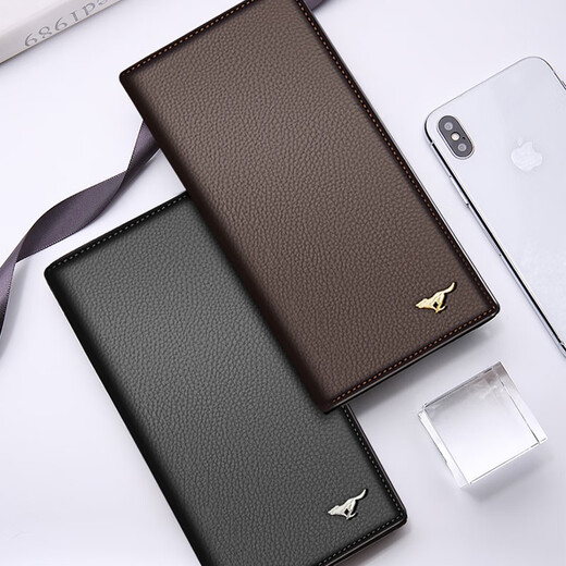 Sieben Wolf Wallet Herren Lange Business Gift Box Top Layer Cowide Großkapazität Brieftasche Geburtstag Vatertag Geschenk Praktisches Geschenk für Papa Black [Lightning Ankunft]