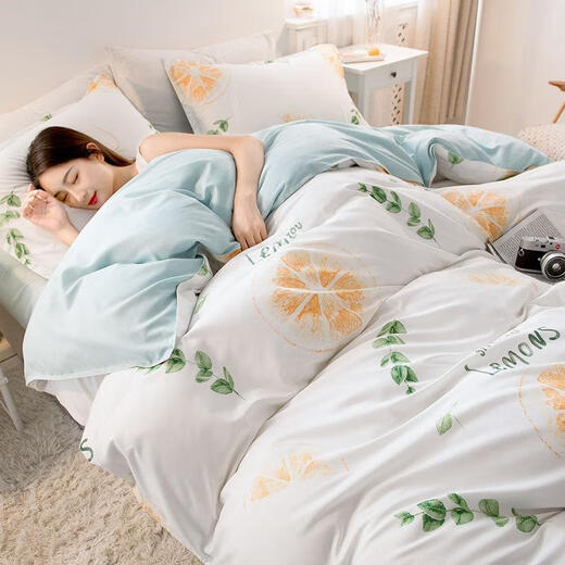 Bedding quilt cover quilt cover sheet 1.2m bed three-piece set spring and autumn brushed quilt washed cotton bedding blue gray type A washed cotton-new style 1.5m bed four-piece quilt cover 1.5*2.0m