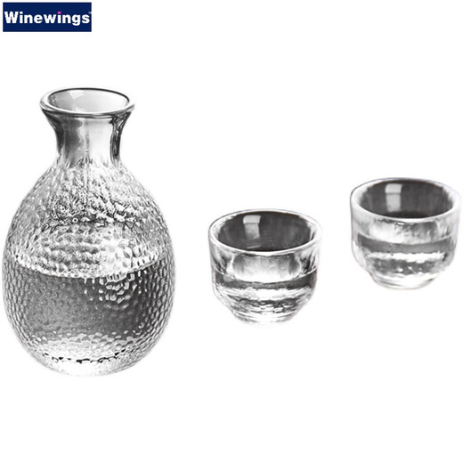 WINEWINGS Japanese-style hammered wine warmer glass hot wine jug ice wine sake jug household wine divider yellow wine white wine cup one or two small wine glasses set wine warmer + 4 wine glasses + wine warmer 6-piece set without tray