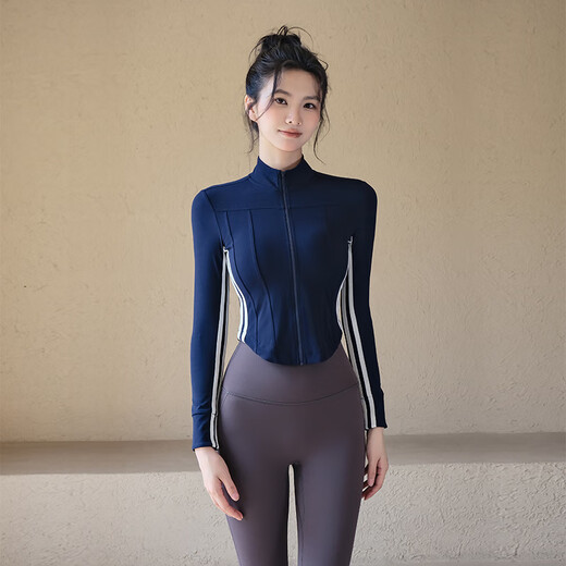 LULULOMDDW2024 New Lightweight Breathable Yoga Wear Women's Professional Pilates Training Fitness Jacket Top Sports Jacket Navy Blue L
