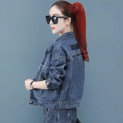 传祺威登牛仔外套女韩版宽松网红绣花2024春秋新款潮牛仔衣百搭小个子女装 9901#后背美人图蓝色 3XL码建议135150斤