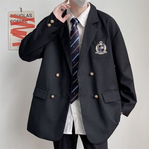 望月砂高中生成人礼服西装男生休闲套装学院风情侣毕业礼服新款男女帅气 西服q18衬衫藏青领带 XL