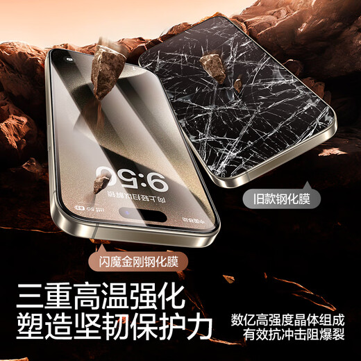 闪魔 适用于苹果钢化膜iphone手机膜高清抗指纹防爆顺滑非全屏保护贴膜 【超清防爆抗指纹】2片+神器 iPhone15Pro
