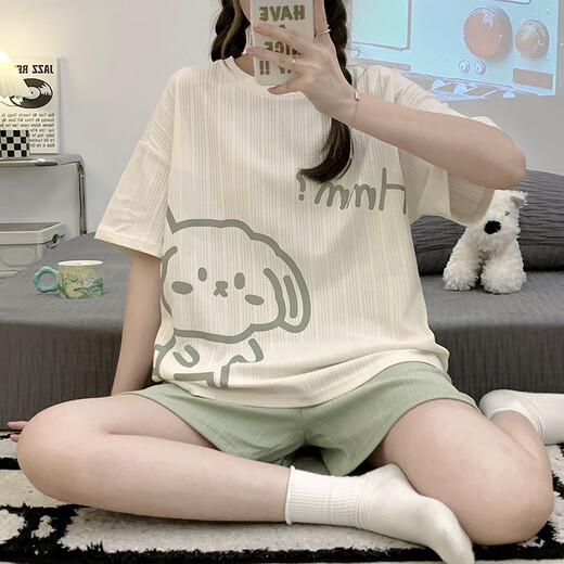 Yitangduo Pajamas Pajamas Estudiantes de verano Estudiantes de secundaria Estudiantes de secundaria cortos lindos estilo delgado se puede usar fuera de ropa casera Q6627 M [sugerido 80-100Jin [Jin es igual a 0.5 kg]]
