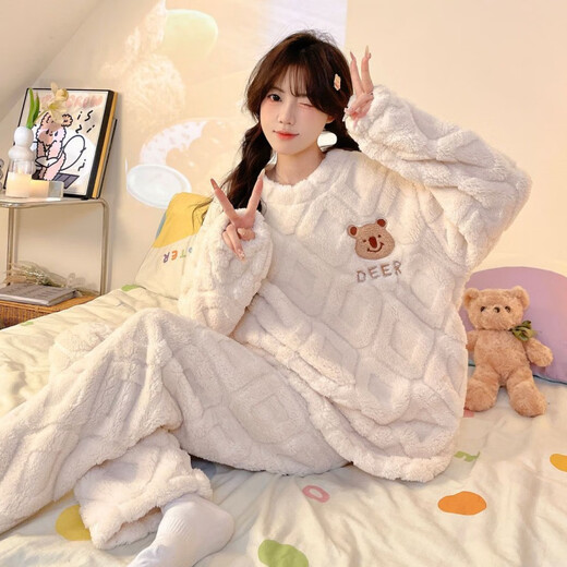 Pei Shiyan Pyjamas für Frauen Korallen Velvet Winter 2024 Neues samt verdickte Flanellmädchen Große Kinder warme Set Außerhalb xx4873/c Samt verdickte Set M 160C75-95jin [Jin gleich 0,5 kg]