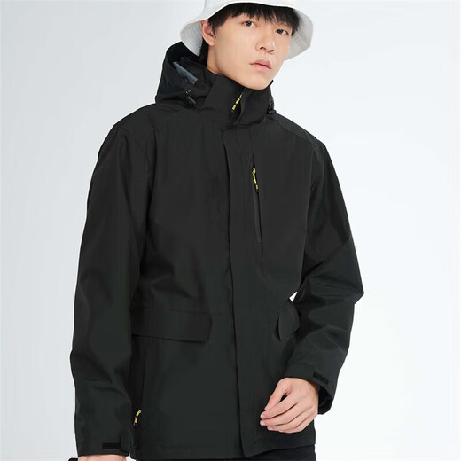 BRELRMON韩版冲锋衣女男防风户外防寒三合一保暖可拆卸滑雪登山服夹克外套 HS12805曜石黑-男 L
