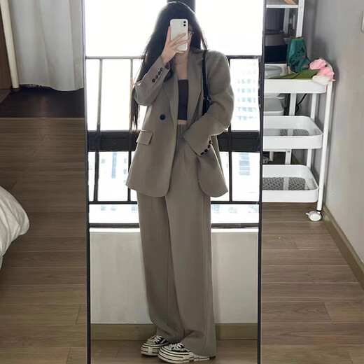 GARNUO gray small suit jacket women's two-piece suit 2025 spring and autumn new style small high-end loose casual suit black suit suit + pants XL 131-150Jin Jin equals 0.5 kg