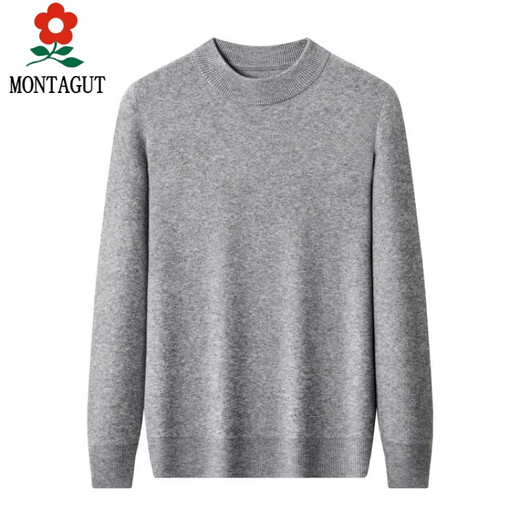 MONTAGUT 100% Cashmere Sweater Men's Winter Half Turtle Neck Thickened Sheep Wool Sweater Dad's Casual Warm Knitted Sweater Camel 165