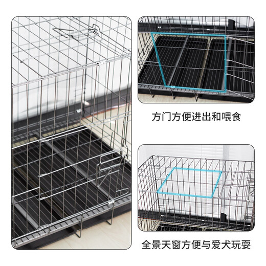 Pet Leguai Dog Cage Cat Cage Dog Cage Medium and Large Dog Bold Encrypted with Toilet Dog Kennel Household Folding Rabbit Cage Pet Cage Silver Color Angle Steel Bold Encrypted 100*60*70cm
