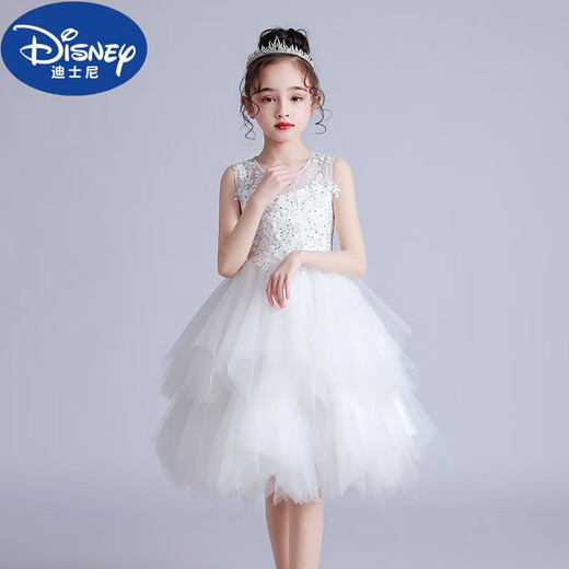 Disney (Disney) children's dress princess skirt high-end piano performance long skirt girls white gauze skirt summer flower children wedding photo dress white short skirt 120c
