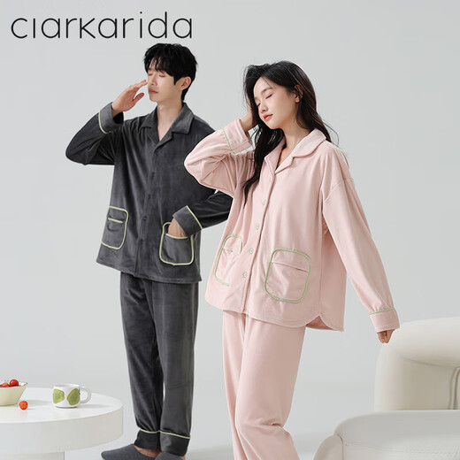 Clarkarida Island Velvet Couple Pajamas Women's Home Thickened Warm Home Clothing Set Men's Autumn and Winter Women's XL