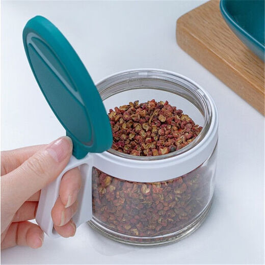 Camellia seasoning jar household seasoning bottle food grade glass seasoning box kitchen salt jar sugar jar storage jar dustproof and moisture-proof green 450ml