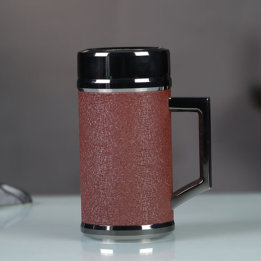 檀轩阁紫砂茶杯保温杯男士款高档办公室泡茶水杯送父亲老师礼品定制刻字 镜面磨砂红套装（木盒）450ml