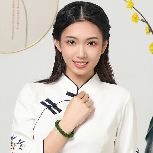 Cardamom Time Boutique 12mm Hetian Jade Black Jasper Bracelet High Head Jade Beads Zodiac Year Bracelet Gift for Men and Women