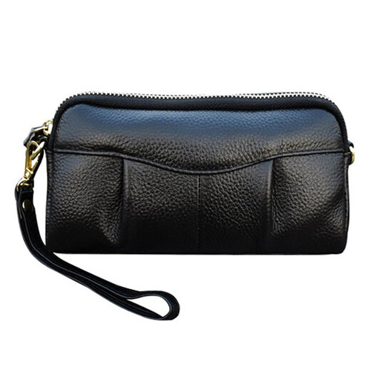 Grozd genuine first-layer cowhide mother's handbag women's clutch long wallet clutch bag zipper mobile phone bag black (handbag style-wrist strap)